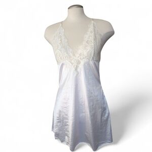 White Satin Lace Slip Chemise Nightie Size Large Bridal